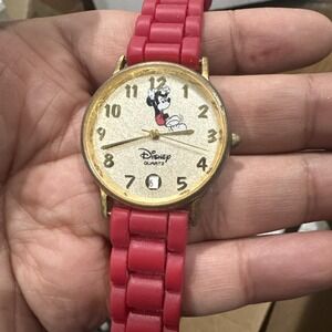 Vintage Working Disney Mickey Mouse Watch QUARTZ VX42E Date 33mm Fit 7.5 Rare